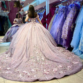 Exquisite Lilac Tulle Quinceanera Dress Off-Shoulder Lace Applique Ball Gown with Beaded Tiered Ruffles for Sweet 16 & Princess Parties